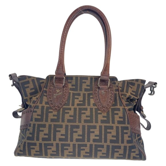 FENDI Brown Leather Zucca Shoulder Bag - Picture 1 of 8